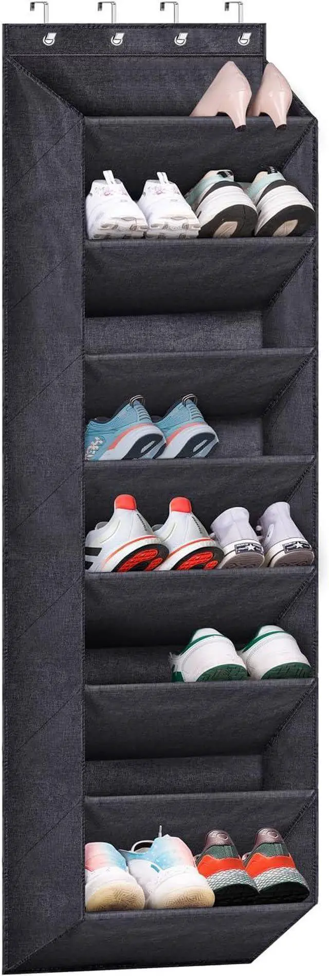 Main image of SLEEPING LAMB Over The Door Shoe Organizer for Closet with Large Deep Pockets, Narrow Shoe Rack for Door Hanging Boots Storage, Black