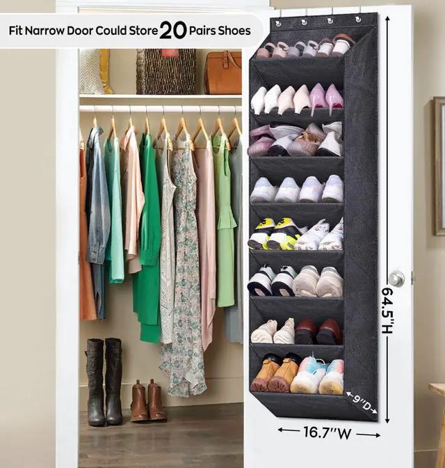 Alt view image 2 of 7 - SLEEPING LAMB Over The Door Shoe Organizer for Closet with Large Deep Pockets, Narrow Shoe Rack for Door Hanging Boots Storage, Black