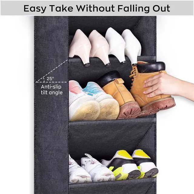 Alt view image 5 of 7 - SLEEPING LAMB Over The Door Shoe Organizer for Closet with Large Deep Pockets, Narrow Shoe Rack for Door Hanging Boots Storage, Black