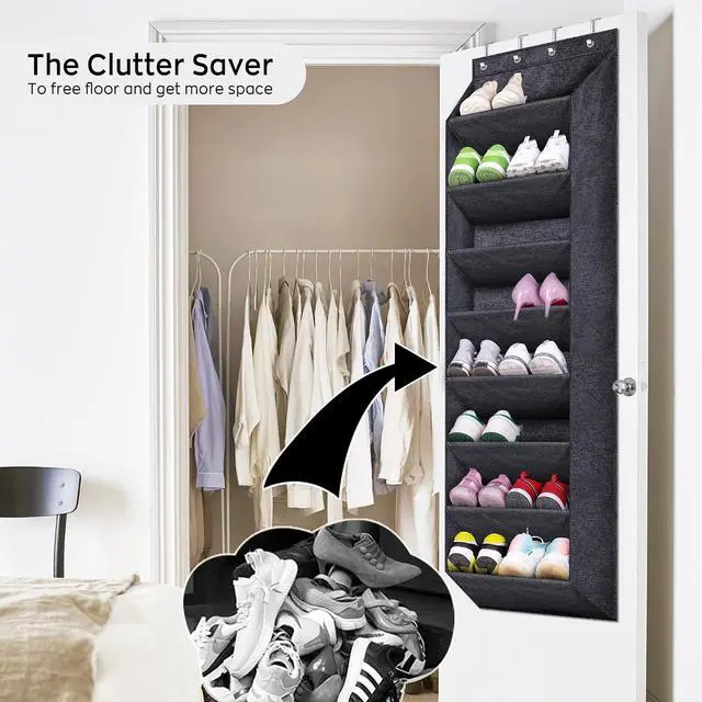 Alt view image 6 of 7 - SLEEPING LAMB Over The Door Shoe Organizer for Closet with Large Deep Pockets, Narrow Shoe Rack for Door Hanging Boots Storage, Black