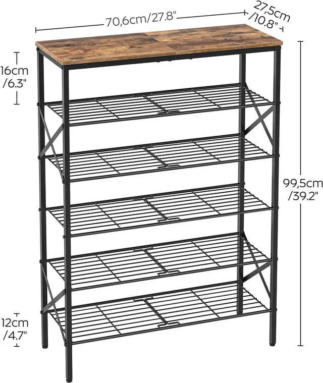 Alt view image 3 of 7 - YATINEY 6-Tier Shoe Rack, Shoe Storage Organizer for Closet, Free Standing Shoe Organizer with Metal Mesh Shelves, 24 Pairs of Shoes, Rustic Brown and Black SS06BR