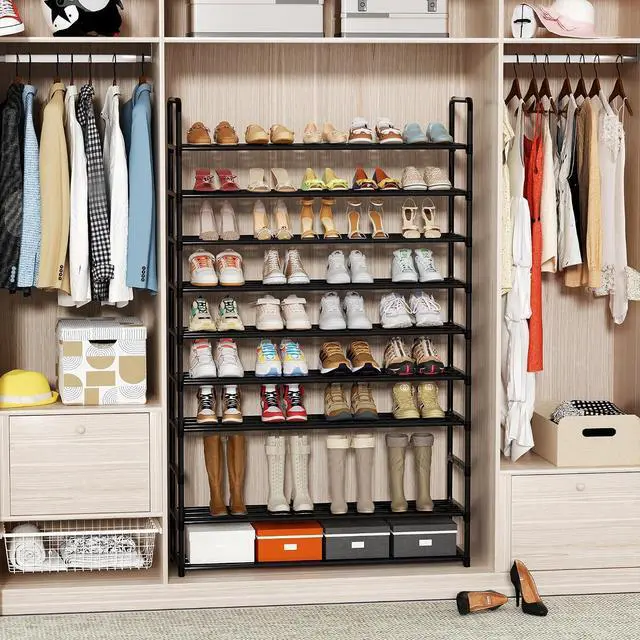 Alt view image 4 of 7 - 10-Tier Shoe Organizer - Large Metal Shoe Rack with Hooks, Fits 40-50 Pairs, Ideal for Closet, Entryway, Garage, Bedroom
