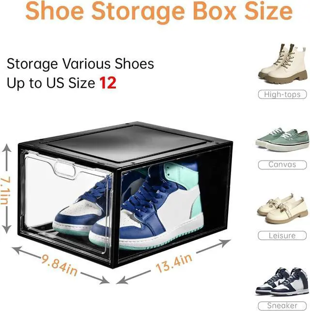 Alt view image 2 of 7 - INSTY 12 Pack Large Shoe Storage Box, Clear Shoe Storage Organizer with Magnetic Door, Stackable,Shoe Containers For Display Sneakers, Easy Assembly, Fit up to US Size 12, Transparent
