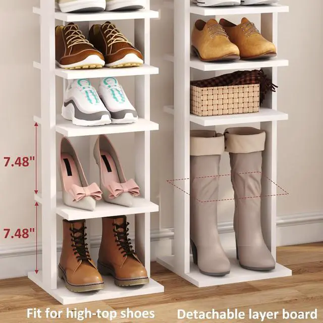 Alt view image 6 of 7 - HOMEFORT 7-Tier Wood Shoe Rack, Entryway Shoe Tower,Vertical Shoe Organizer, Wooden Shoe Storage Stand, White