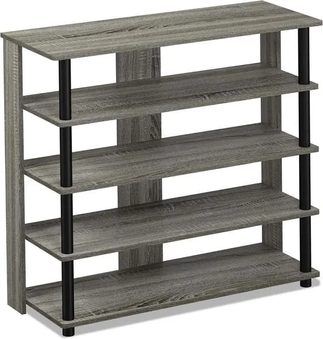 Alt view image 5 of 6 - Furinno Turn-N-Tube 5 Tier Wide Shoe Rack, French Oak Grey/Black , 32 Inch