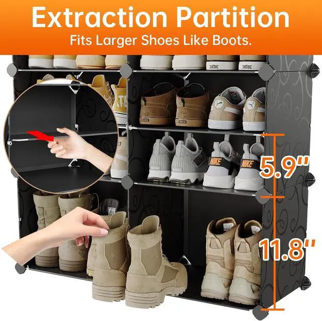 Alt view image 2 of 7 - MAGINELS 48-Pairs Shoe Storage Organizer Cabinet,Portable Shoe Rack Organizer with Door,Large DIY Plastic Detachable Shoes Shelves for Entryway,Bedroom,Black