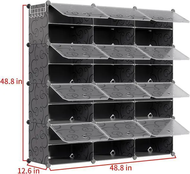 Alt view image 5 of 7 - MAGINELS 48-Pairs Shoe Storage Organizer Cabinet,Portable Shoe Rack Organizer with Door,Large DIY Plastic Detachable Shoes Shelves for Entryway,Bedroom,Black