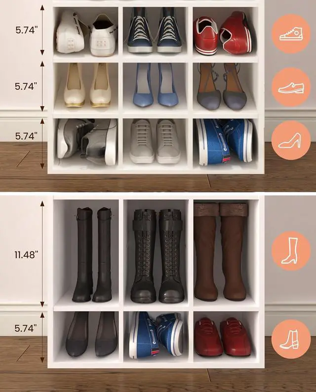 Alt view image 5 of 7 - HAIOOU Shoe Cubby, 9-Cube Stackable Wood Shoe Rack Organizer 24 Inch, White