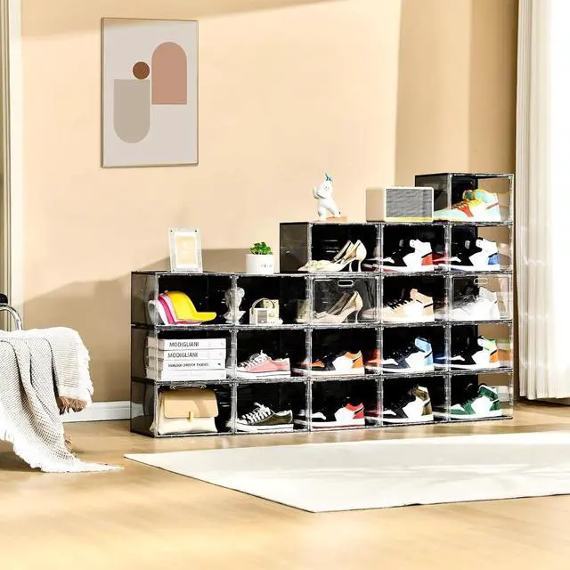Alt view image 2 of 7 - Amllas New 8 Pack Shoe Boxes Stackable, Large Shoe Storage Organizer with Lids,Drop Side Shoe Containers for Entryway,Sneaker Storage Fit up to US Size 13 for Men/Women(13x 10.6x 8.3)