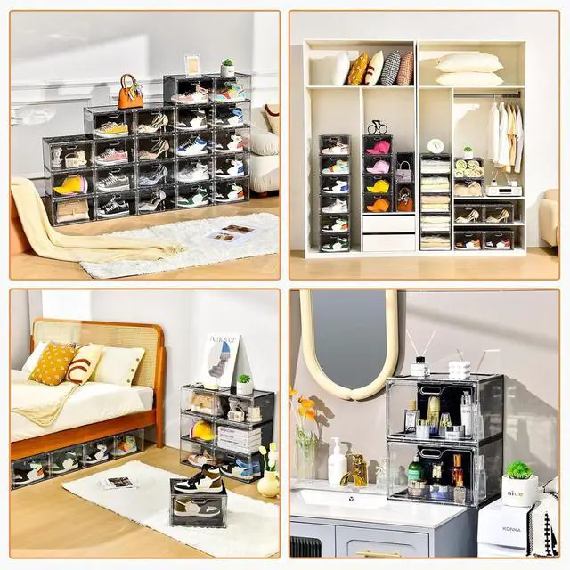 Alt view image 4 of 7 - Amllas New 8 Pack Shoe Boxes Stackable, Large Shoe Storage Organizer with Lids,Drop Side Shoe Containers for Entryway,Sneaker Storage Fit up to US Size 13 for Men/Women(13x 10.6x 8.3)
