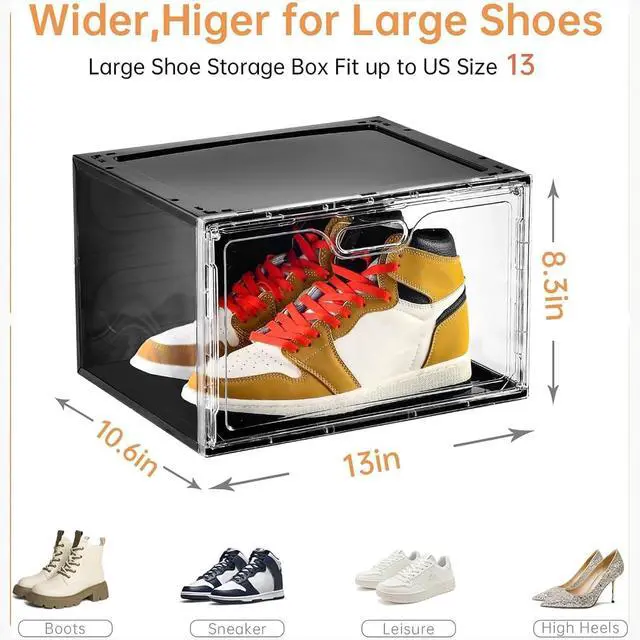 Alt view image 5 of 7 - Amllas New 8 Pack Shoe Boxes Stackable, Large Shoe Storage Organizer with Lids,Drop Side Shoe Containers for Entryway,Sneaker Storage Fit up to US Size 13 for Men/Women(13x 10.6x 8.3)