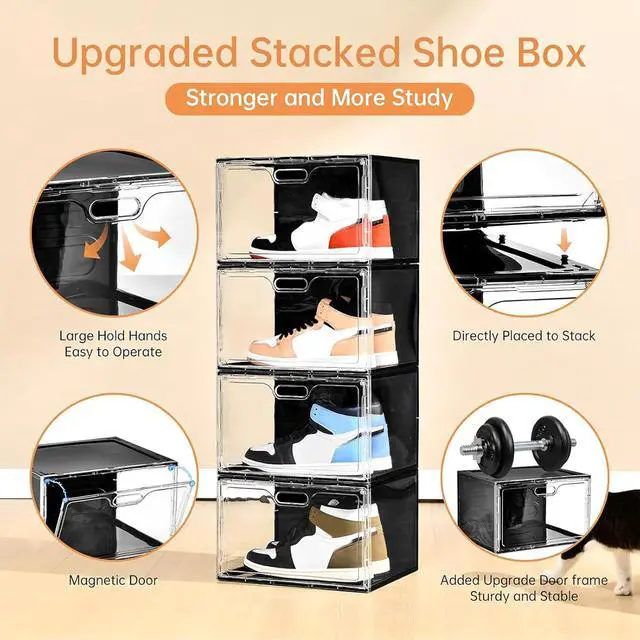 Alt view image 7 of 7 - Amllas New 8 Pack Shoe Boxes Stackable, Large Shoe Storage Organizer with Lids,Drop Side Shoe Containers for Entryway,Sneaker Storage Fit up to US Size 13 for Men/Women(13x 10.6x 8.3)