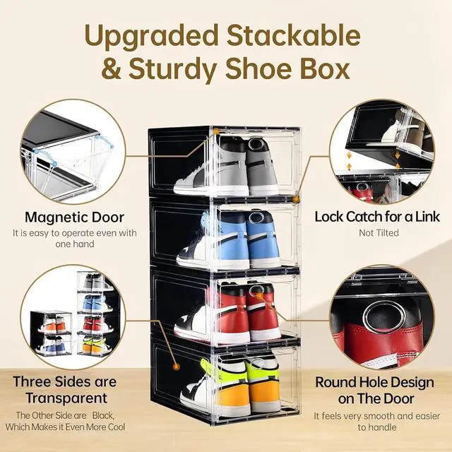 Alt view image 4 of 7 - 10 Pack Shoe Storage, Stackable Shoe Organizer, Clear Shoe Boxes for Closet