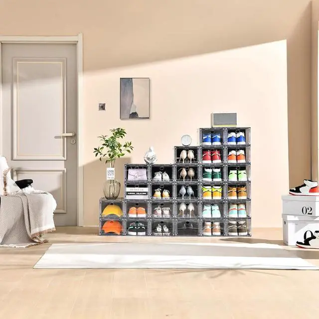 Alt view image 7 of 7 - 10 Pack Shoe Storage, Stackable Shoe Organizer, Clear Shoe Boxes for Closet