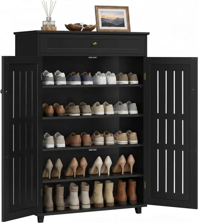Main image of Yaheetech Tall Shoe Cabinet with Drawer & Doors for Entryway, 5-Tier Black