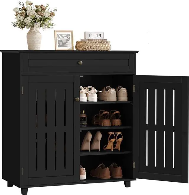 Main image of Yaheetech Shoe Cabinet for Entryway, 4-Tier Closed Rack with Drawer, Black
