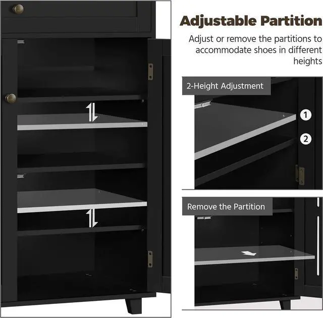 Alt view image 2 of 3 - Yaheetech Shoe Cabinet for Entryway, 4-Tier Closed Rack with Drawer, Black