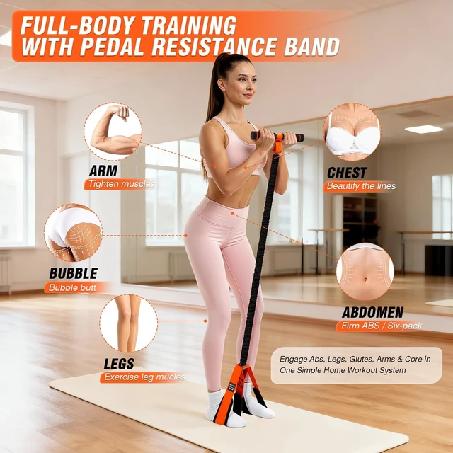 Alt view image 2 of 7 - Pedal Resistance Bands with Handles, Upgrade Women Exercise Bands for Full Body Training, Core, ABS, Legs, Glutes, Arms, Pilates, Physical Therapy, Strength, Sit Up Equipment for Home Workout