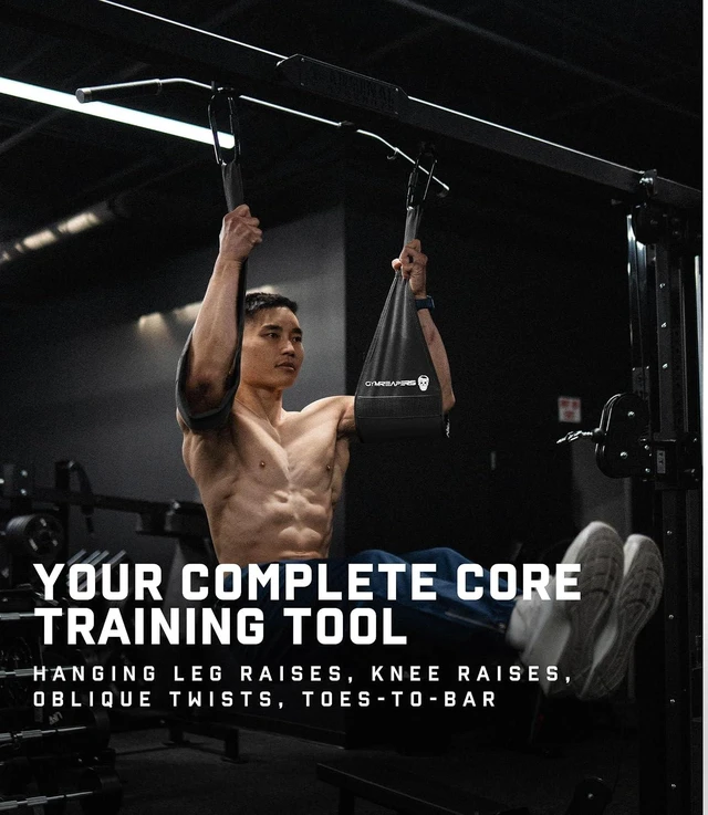 Alt view image 2 of 7 - Gymreapers Hanging Ab Straps for Pull-Up Bar - Hang Bar Assist Strap & Strength Workout Equipment, Padded Adjustable Arm Supports with 2 Steel Carabiners for Leg Raises, Abdominal & Core Training