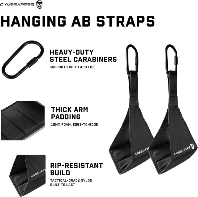 Alt view image 3 of 7 - Gymreapers Hanging Ab Straps for Pull-Up Bar - Hang Bar Assist Strap & Strength Workout Equipment, Padded Adjustable Arm Supports with 2 Steel Carabiners for Leg Raises, Abdominal & Core Training