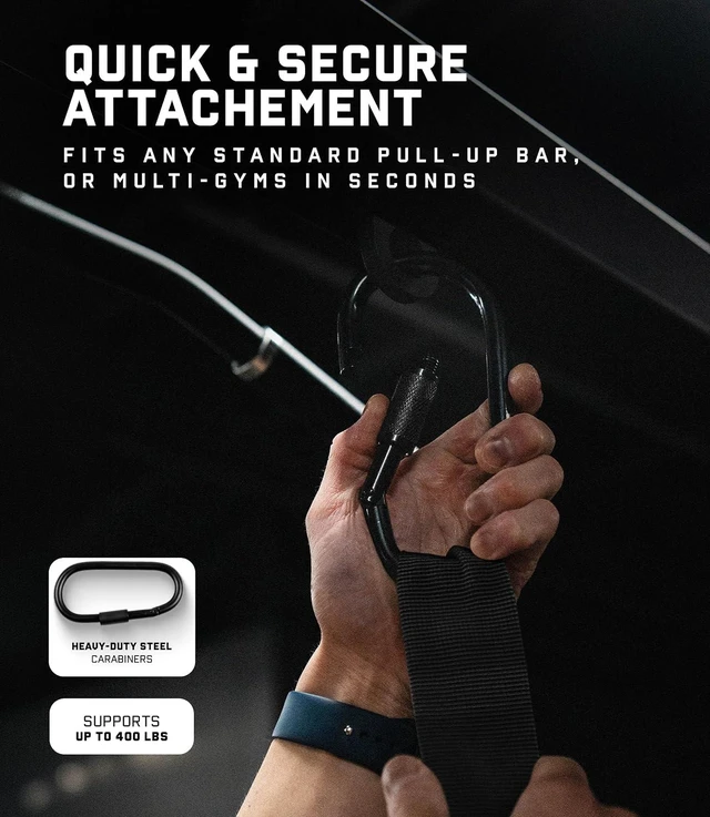 Alt view image 5 of 7 - Gymreapers Hanging Ab Straps for Pull-Up Bar - Hang Bar Assist Strap & Strength Workout Equipment, Padded Adjustable Arm Supports with 2 Steel Carabiners for Leg Raises, Abdominal & Core Training