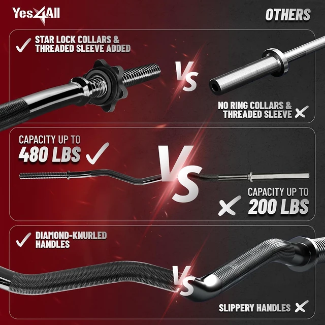 Alt view image 6 of 6 - Yes4All Curl & Straight Barbells, Standard & Olympic Bars for Home Strength Training