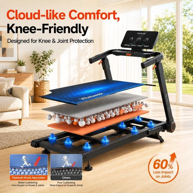 Alt view image 7 of 7 - Vitalwalk Foldable Treadmill with Incline 20%/15% Auto Treadmills for Home