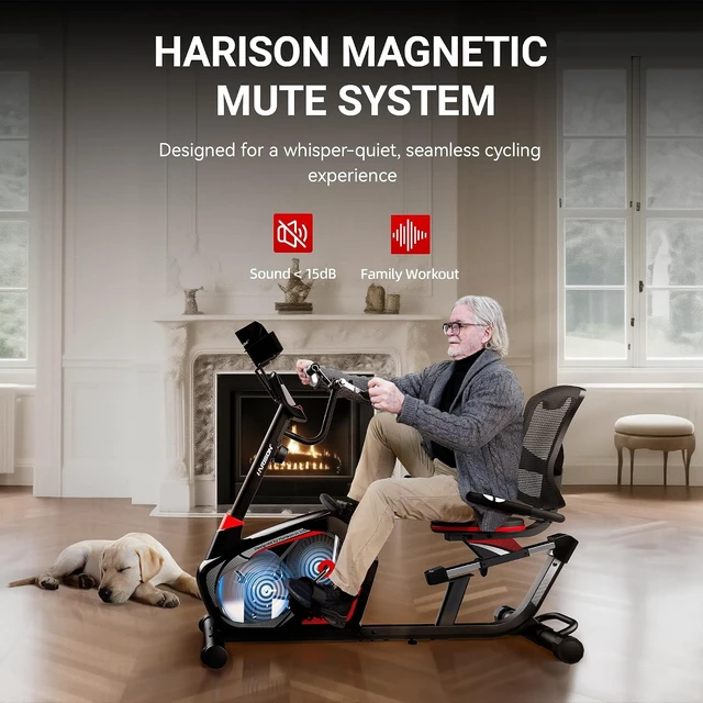 Alt view image 3 of 7 - HARISON Recumbent Exercise Bike for Seniors, 16 Levels, Quiet, 400 lb Capacity