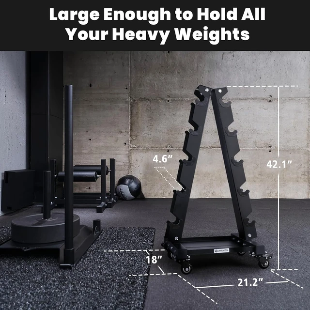 Alt view image 5 of 7 - LIONSCOOL Dumbbell Rack Stand Only, A-Frame Rolling Weight Storage and Tray