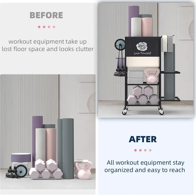 Alt view image 4 of 7 - Multi-Functional Home Gym Storage Rack,Yoga Mat Storage on Wheels