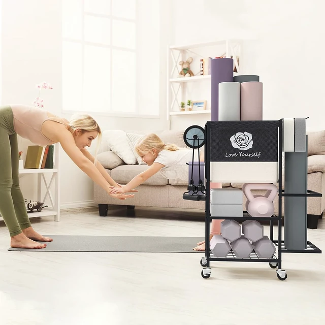 Alt view image 5 of 7 - Multi-Functional Home Gym Storage Rack,Yoga Mat Storage on Wheels