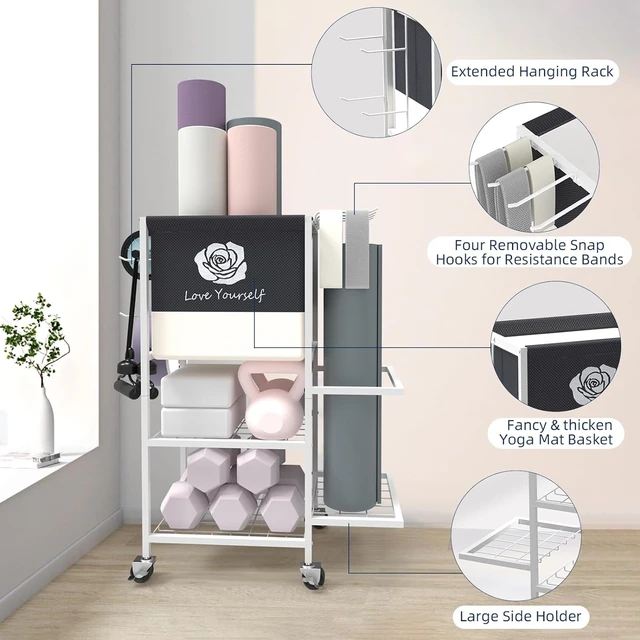 Alt view image 2 of 7 - Multi-Functional Home Gym Storage Rack,Yoga Mat Storage on Wheels