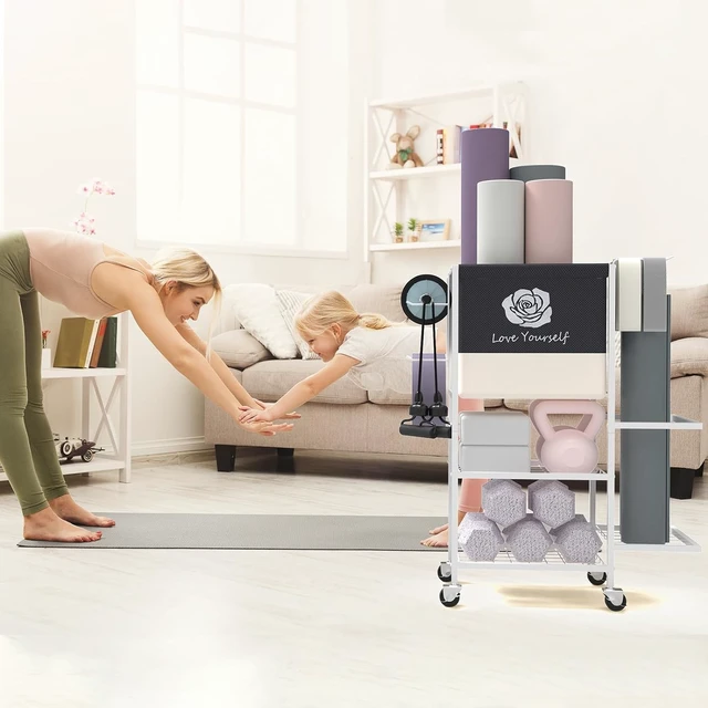 Alt view image 5 of 7 - Multi-Functional Home Gym Storage Rack,Yoga Mat Storage on Wheels