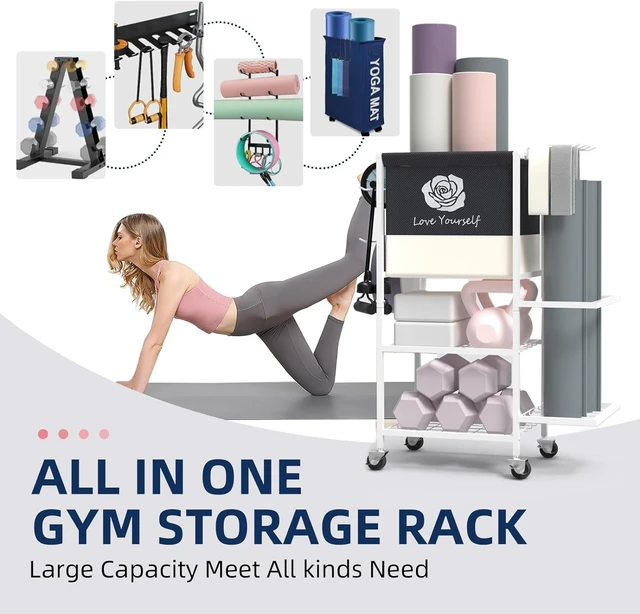 Alt view image 6 of 7 - Multi-Functional Home Gym Storage Rack,Yoga Mat Storage on Wheels