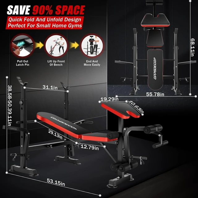 Alt view image 4 of 7 - OPPSDECOR Weight Bench Set for Home Gym, 6-in-1 900LB Foldable Bench Press