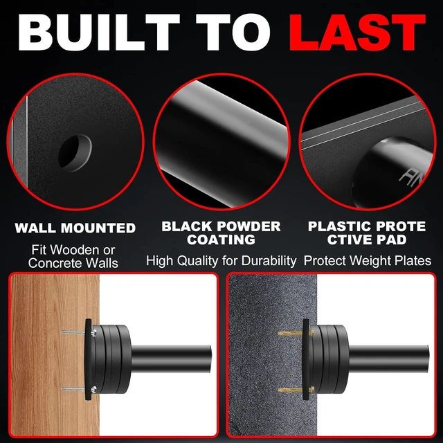 Alt view image 3 of 6 - Wall-Mounted Strength Training Plate Storage Rack Fits 2 or1