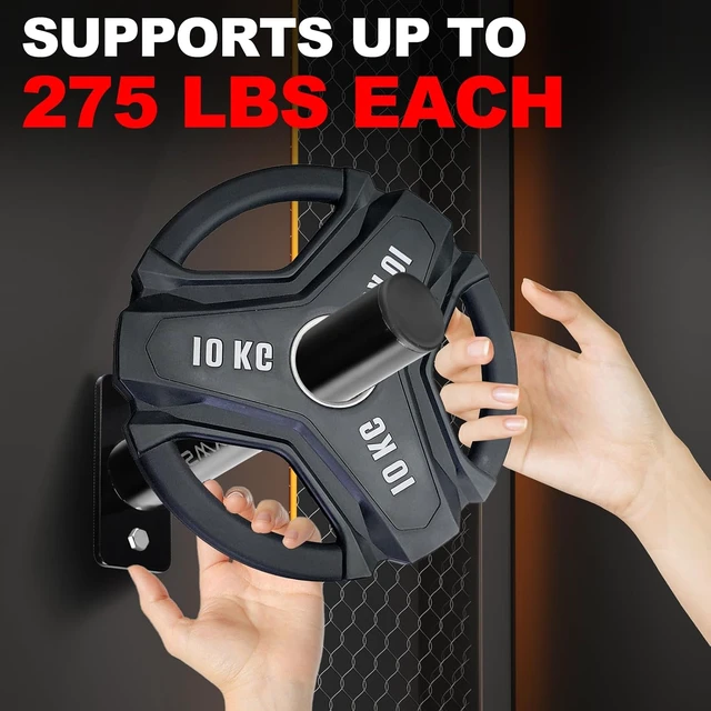 Alt view image 6 of 6 - Wall-Mounted Strength Training Plate Storage Rack Fits 2 or1
