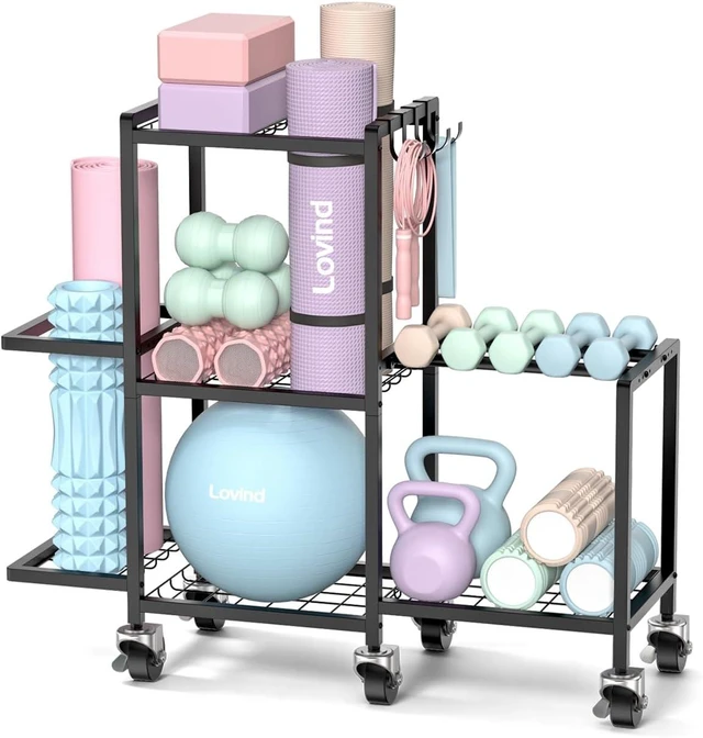 Main image of Multi-Functional Home Gym Storage Rack,Yoga Mat Storage on Wheels