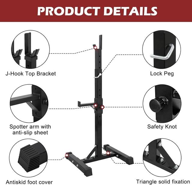 Alt view image 4 of 7 - Pair of Squat Rack, Bench Press Rack Adjustable 40"-66" Solid Steel Barbell Rack 550lb Load, Portable Dumbbell Racks Stands for Home Garage Gym, Weight Lifting Push Up Multi-Function