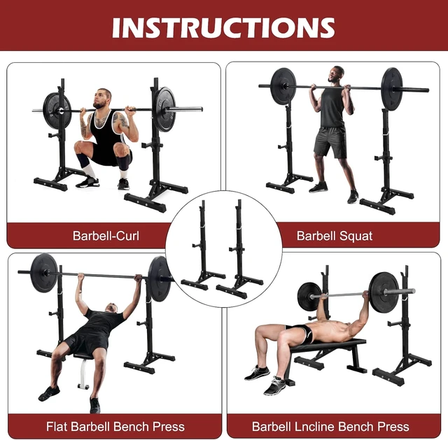 Alt view image 5 of 7 - Pair of Squat Rack, Bench Press Rack Adjustable 40"-66" Solid Steel Barbell Rack 550lb Load, Portable Dumbbell Racks Stands for Home Garage Gym, Weight Lifting Push Up Multi-Function