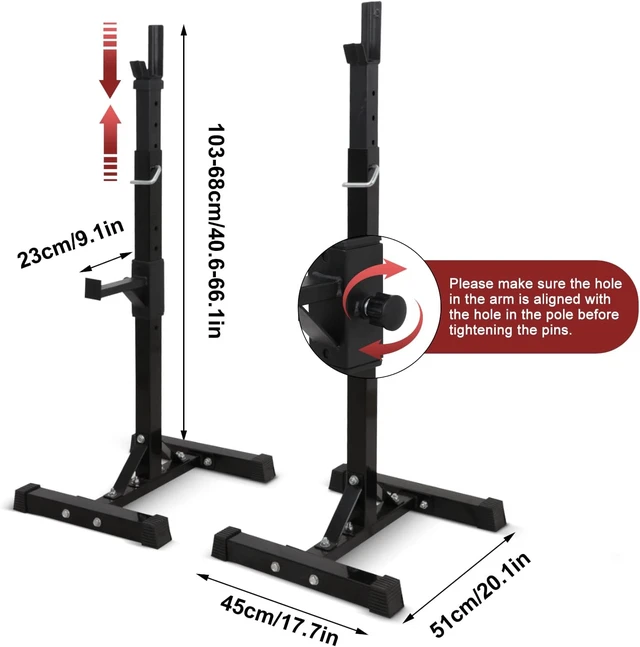 Alt view image 6 of 7 - Pair of Squat Rack, Bench Press Rack Adjustable 40"-66" Solid Steel Barbell Rack 550lb Load, Portable Dumbbell Racks Stands for Home Garage Gym, Weight Lifting Push Up Multi-Function