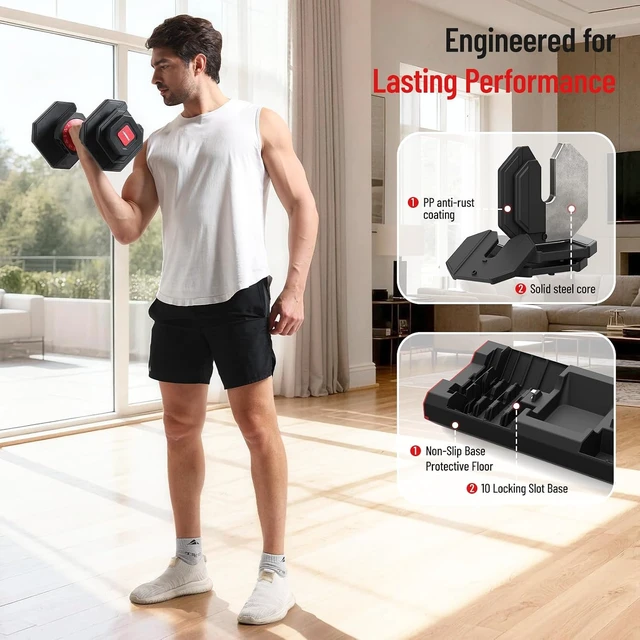 Alt view image 7 of 7 - HXD-ERGO 15 in 1 Adjustable Dumbbell, 55/110 LBS Quick Change Weights