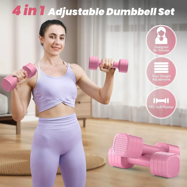 Alt view image 2 of 6 - Zempox Adjustable Dumbbell Set, 4 in 1 Free Weight Dumbbell Set for Women, Hand Weight for Women at Home, Each 2lb 3lb 4lb 5lb with TPU Soft Rubber Handle for Home Gym Aquatic Fitness Equipment