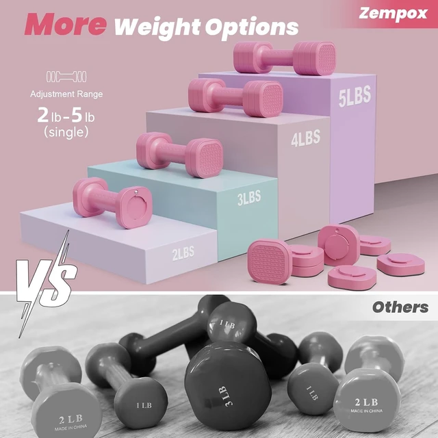 Alt view image 3 of 6 - Zempox Adjustable Dumbbell Set, 4 in 1 Free Weight Dumbbell Set for Women, Hand Weight for Women at Home, Each 2lb 3lb 4lb 5lb with TPU Soft Rubber Handle for Home Gym Aquatic Fitness Equipment