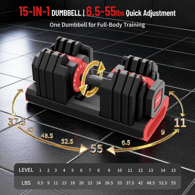 Alt view image 2 of 7 - HXD-ERGO 15 in 1 Adjustable Dumbbell, 55/110 LBS Quick Change Weights