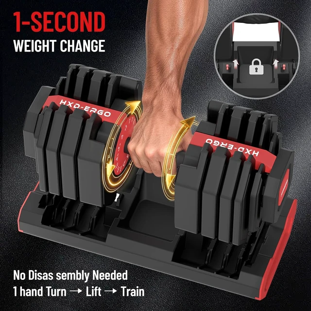 Alt view image 3 of 7 - HXD-ERGO 15 in 1 Adjustable Dumbbell, 55/110 LBS Quick Change Weights