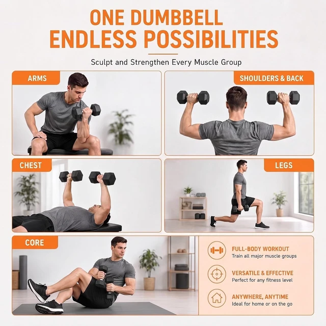 Alt view image 5 of 7 - LIFERUN Rubber Coated Hex Dumbbell Set of 2, 30-85lb Cast Iron Free Weights