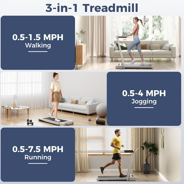 Alt view image 2 of 7 - GYMAX Walking Pad Treadmill, 3 in 1 Folding Treadmill with Removable Desktop, Remote & 12 Preset Programs, 2.5 HP Under Desk Walking Pad Running Machine for Home Gym Exercise Workout