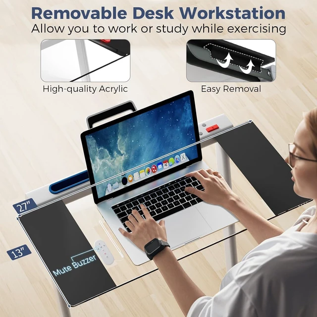 Alt view image 3 of 7 - GYMAX Walking Pad Treadmill, 3 in 1 Folding Treadmill with Removable Desktop, Remote & 12 Preset Programs, 2.5 HP Under Desk Walking Pad Running Machine for Home Gym Exercise Workout