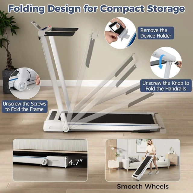 Alt view image 5 of 7 - GYMAX Walking Pad Treadmill, 3 in 1 Folding Treadmill with Removable Desktop, Remote & 12 Preset Programs, 2.5 HP Under Desk Walking Pad Running Machine for Home Gym Exercise Workout